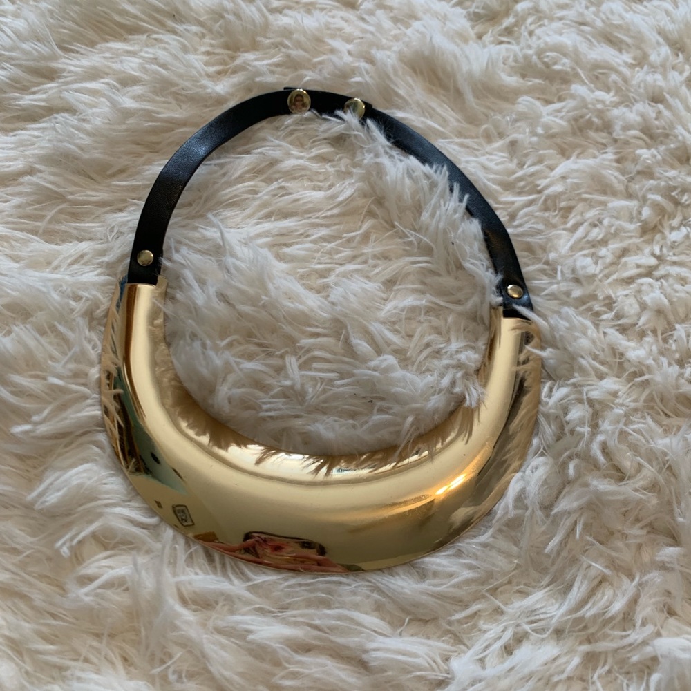 Faux Leather and Gold Statement Necklace